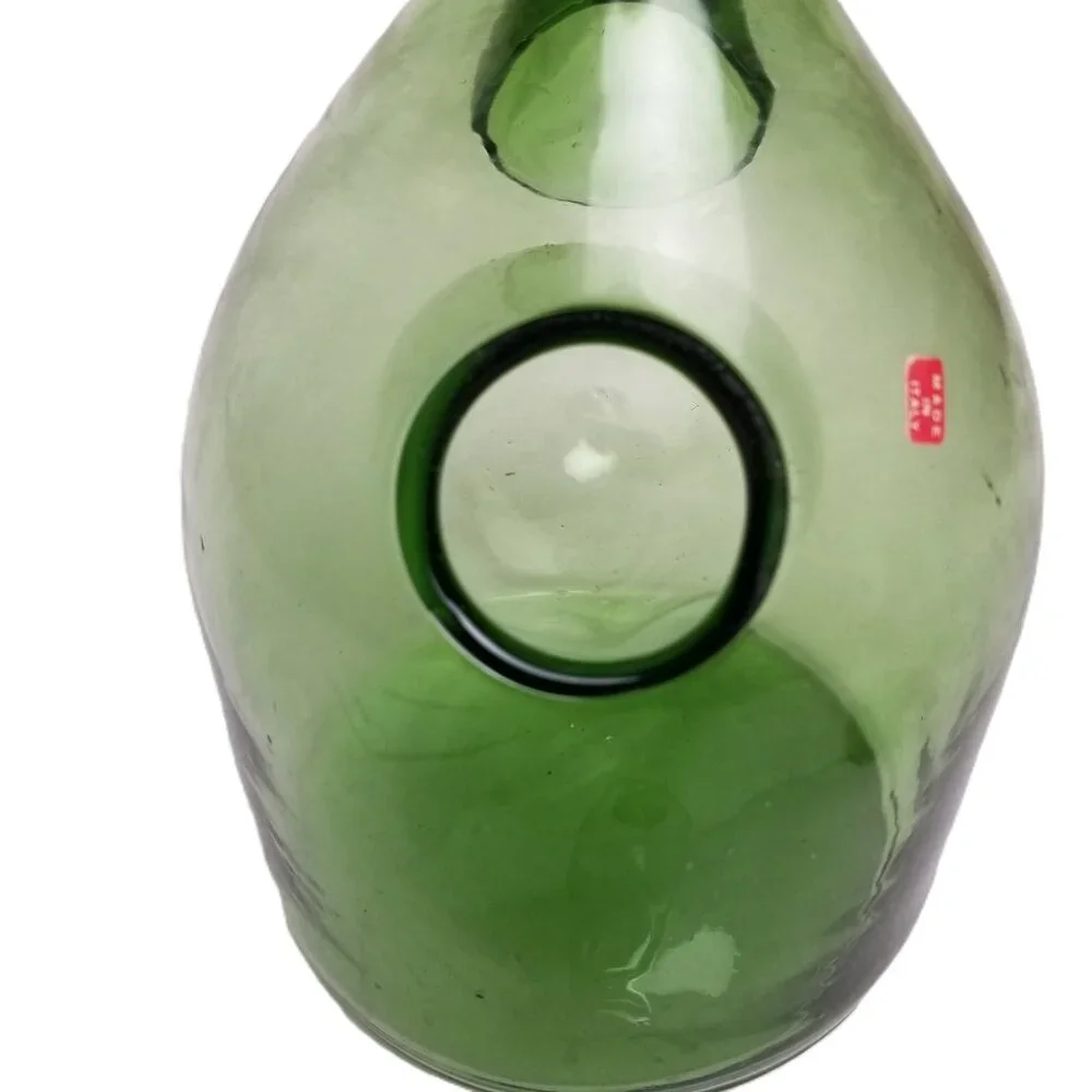 Italian Green Glass Wine Decanter Ice Chamber Cork Stopper 13in Barware